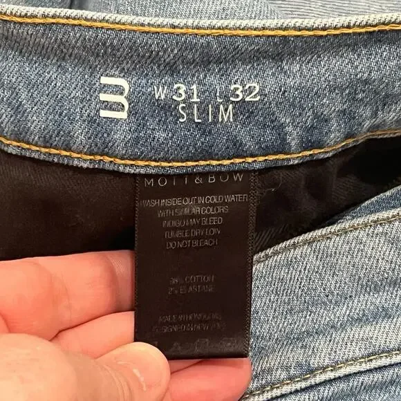 Mott & Bow Mens 31x32 Slim Fit Benson Jeans Stretch Denim 19 Months Light Blue